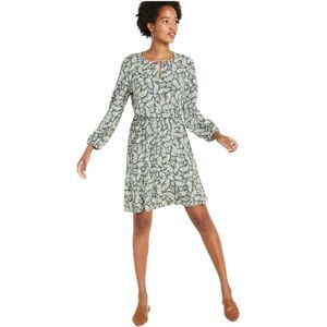 Old Navy Green Floral Waist Defined Keyhole Dress